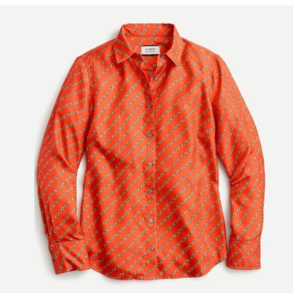 J. Crew Tops - J Crew Collection Red Gold Silk Blouse/Top Gold Chain Link Print NWT size 8